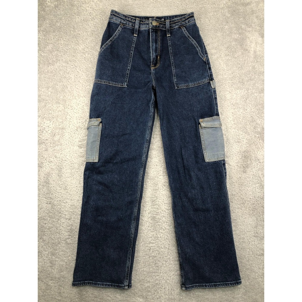 Hollister Jeans Women 1S (26x29) Blue Cargo Ultra High Rise Dad Vintage Stretch